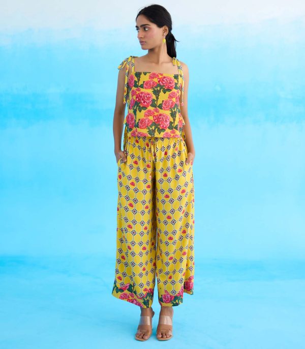 Yellow vintage rose top set