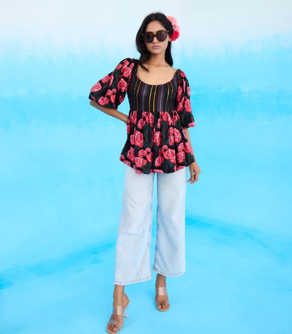 Black rose peplum top