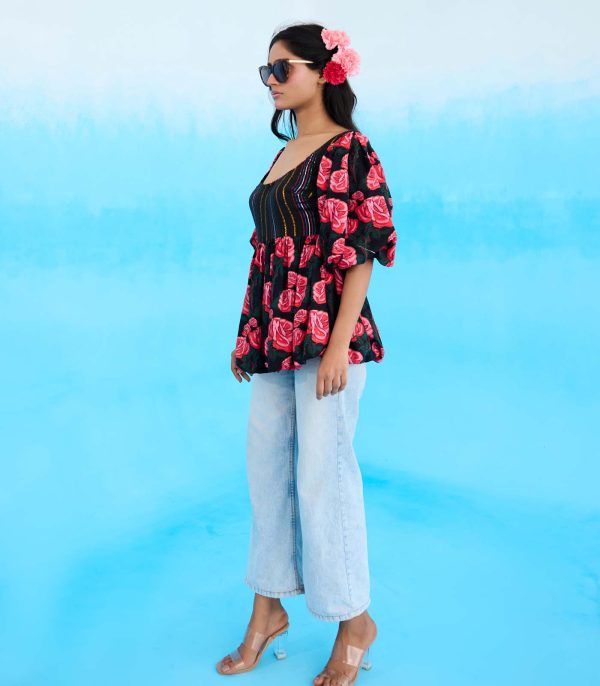 Black rose peplum top - Image 2