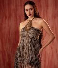 BLACK & WHITE BYZANTINE HALTER MAXI DRESS - Image 3