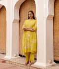 Citrine Floral Applique  Kurta Set - Image 2