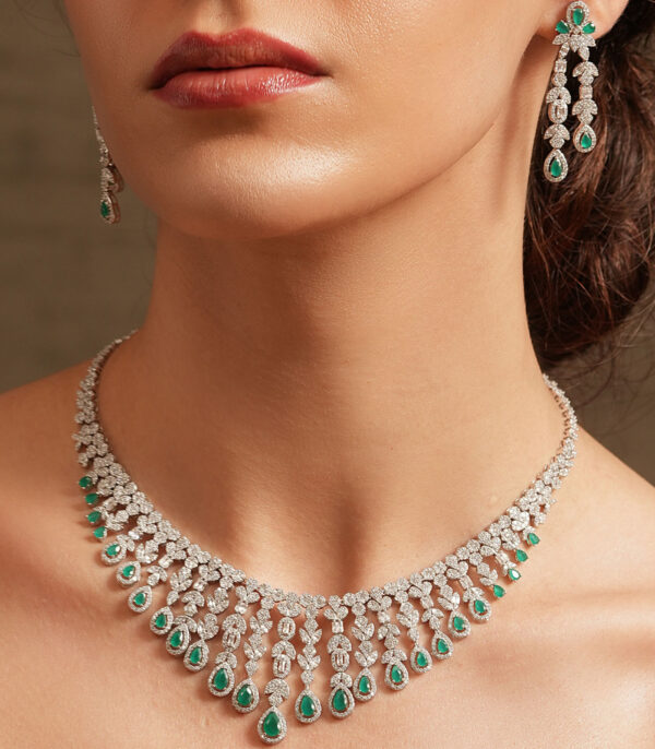 Diamond Fringe Emerald Necklace Set - Image 2