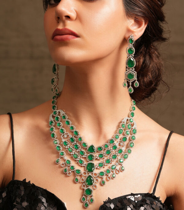 Victorian Emerald Diamond Necklace Set