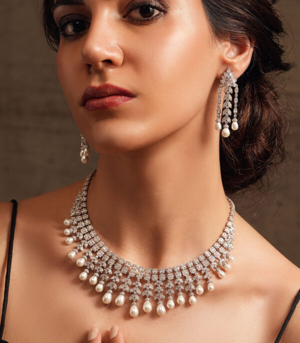 Pearl Cascade Diamond Necklace Set