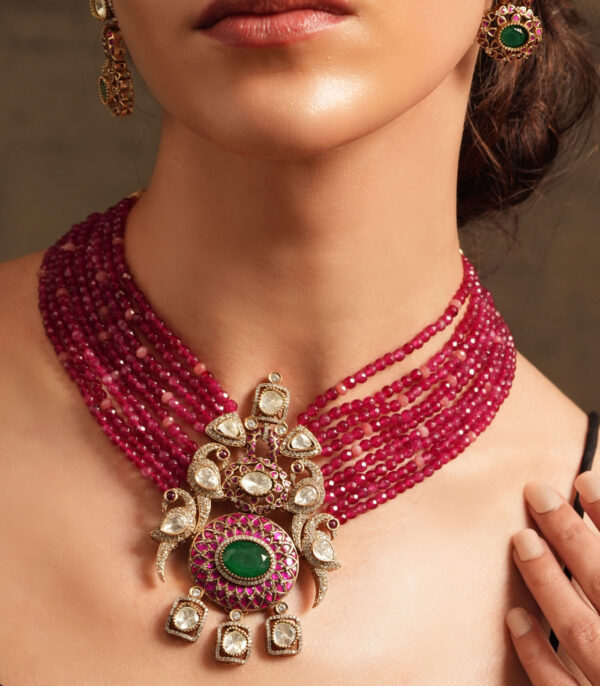 Royal Red Beaded Necklace Set - Image 2
