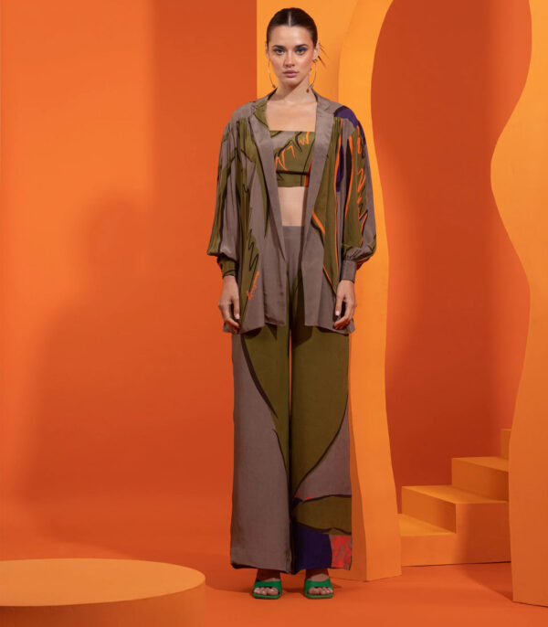 BLAZER DETAILED OPEN SHIRT WITH BUSTIER AND PANTS