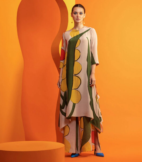 ASYMATRIC KURTA WITH SLITTED PANTS