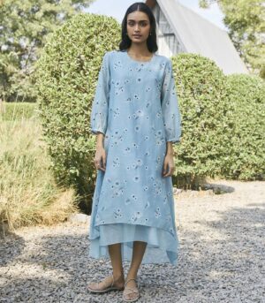 Sky floral embroidered dress