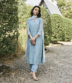 Sky embroidered kurta set