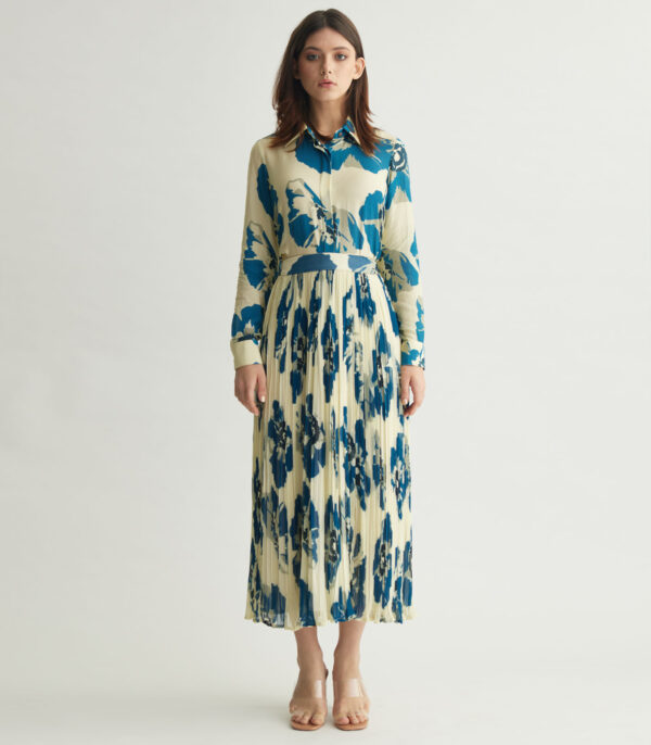 WHITE & BLUE FLORAL CRINKLED SKIRT