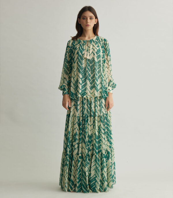 BEIGE AND MINT CHEVRON PRINT SKIRT