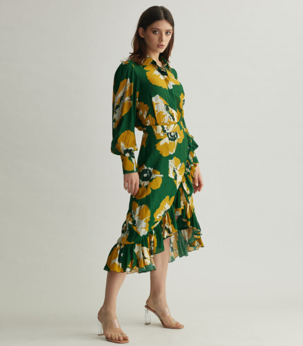 GREEN AND MUSTARD FLORAL WRAP SKIRT
