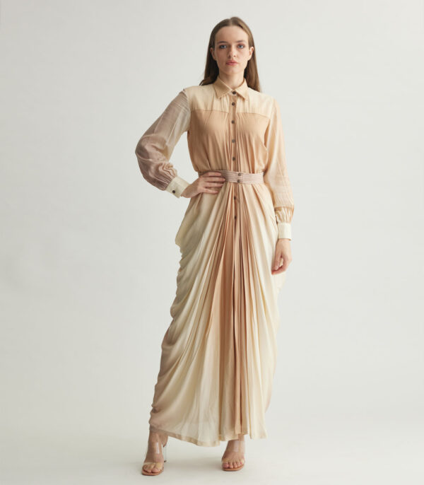 OFF WHITE & BEIGE OMBRE SHIRT DRESS