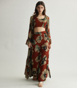 BROWN AND BEIGE FLORAL PANTS