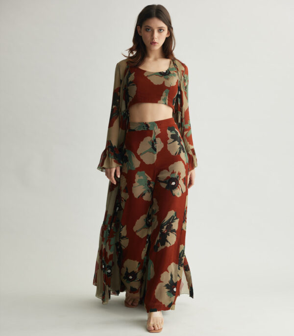 BROWN AND BEIGE FLORAL PANTS