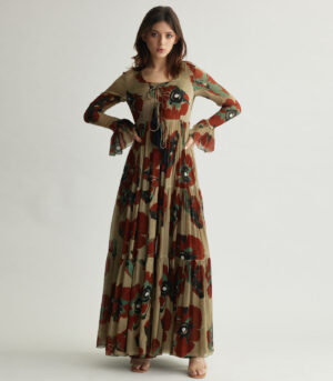 BEIGE AND BROWN FLORAL THREE LAYER CAPE