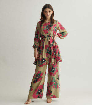 BEIGE, PINK AND GREEN FLORAL PANTS