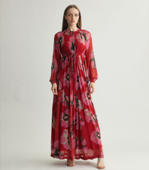 RED AND PINK FLORAL KAFTAN DRESS