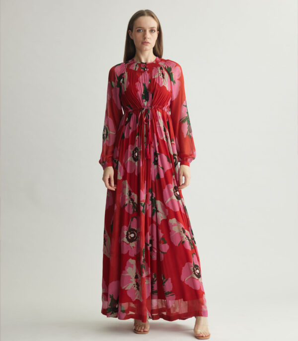 RED AND PINK FLORAL KAFTAN DRESS