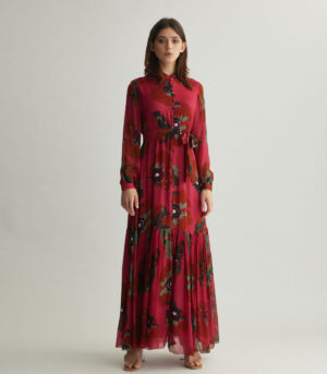 RED PINK AND MINT FLORAL LONG DRESS