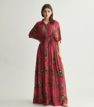 RED PINK AND MINT FLORAL LONG SHIRT DRESS