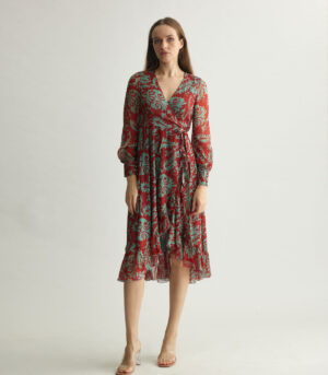 MINT AND RED FLORAL WRAP DRESS