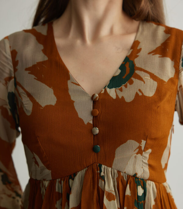 RUST AND BEIGE FLORAL LONG DRESS - Image 4