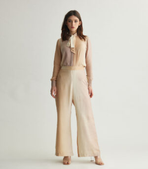 OFF WHITE & BEIGE OMBRE PRINT BOW SHIRT