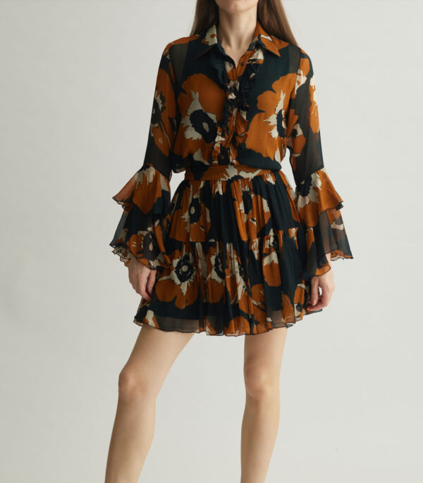 BLACK AND RUST FLORAL SHORT SKIRT