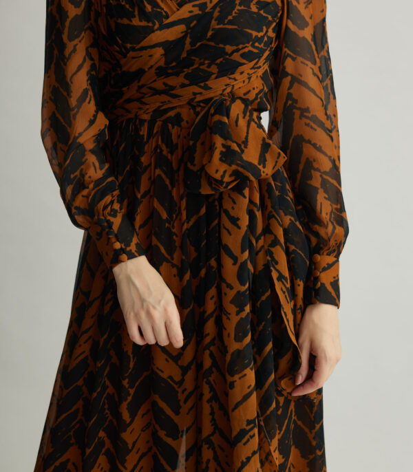 RUST AND BLACK CHEVRON PRINT WRAP JUMPSUIT - Image 4