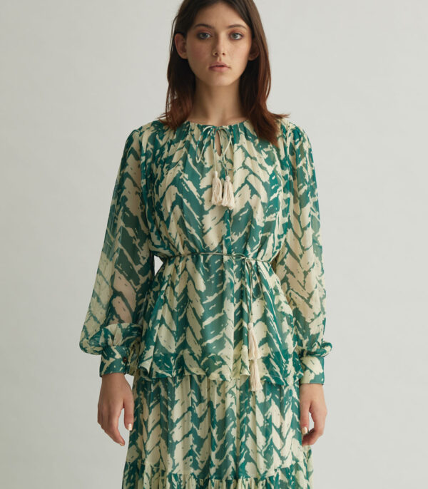 BEIGE AND MINT CHEVRON PRINT TOP - Image 4