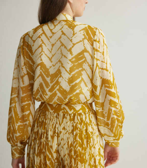 BEIGE AND MUSTARD CHEVRON PRINT CRINKLED PANTS - Image 3