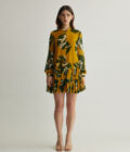 MUSTARD AND GREEN FLORAL SHORT DRESS