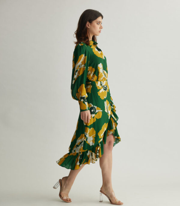 GREEN AND MUSTARD FLORAL WRAP SKIRT - Image 4
