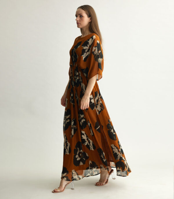 RUST AND BLACK FLORAL KAFTAN DRESS - Image 3