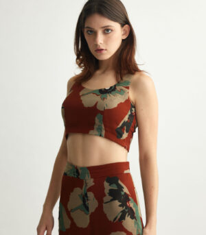 BROWN AND BEIGE FLORAL BUSTIER
