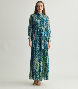 AQUA & BLUE CHEVRON PRINT LONG DRESS
