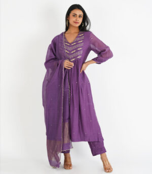 Gulbahar Violet Kurta Set