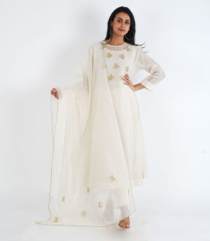 Ivory Organza patch kurta set