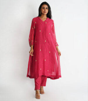 Red choga kurta set