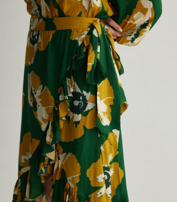 GREEN AND MUSTARD FLORAL WRAP SKIRT - Image 2