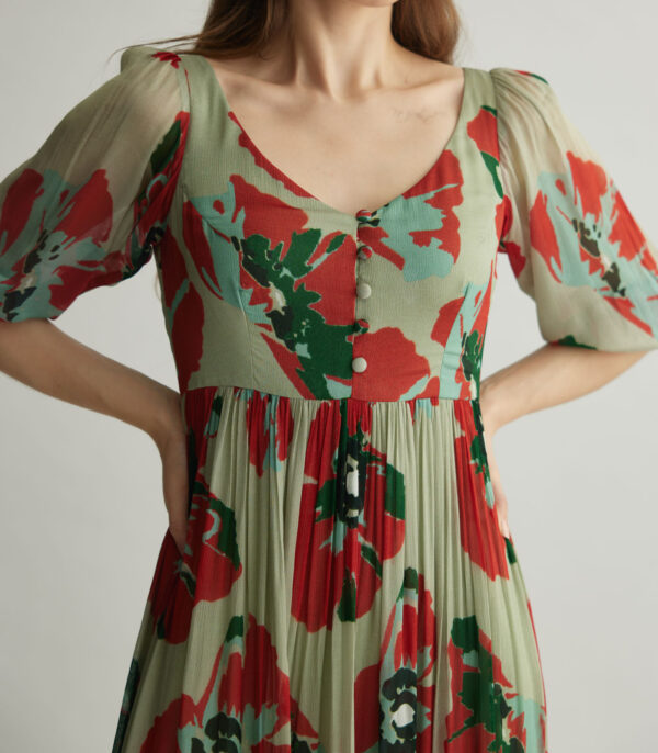 BEIGE, RED AND GREEN FLORAL DRESS - Image 3