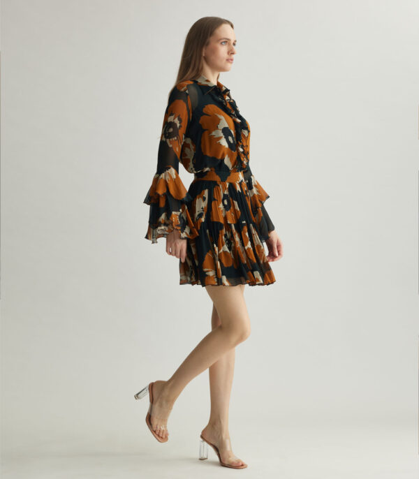BLACK AND RUST FLORAL SHORT SKIRT - Image 2