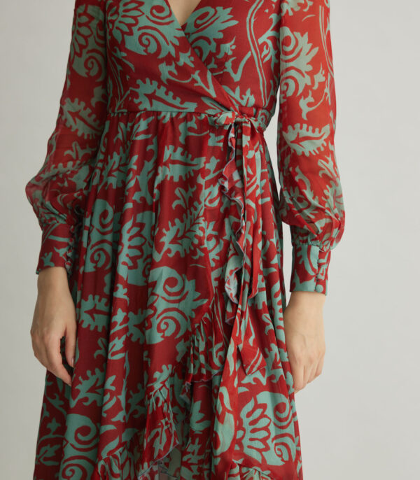 MINT AND RED FLORAL WRAP DRESS - Image 3