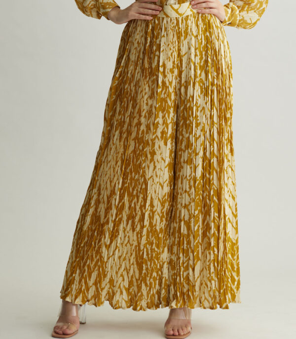 BEIGE AND MUSTARD CHEVRON PRINT CRINKLED PANTS - Image 4