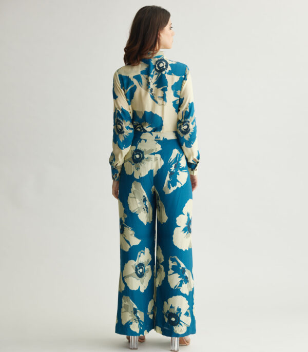 BLUE AND WHITE FLORAL PLEATED PANTS - Image 2