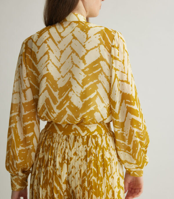 BEIGE AND MUSTARD CHEVRON PRINT FRILL SHIRT - Image 4