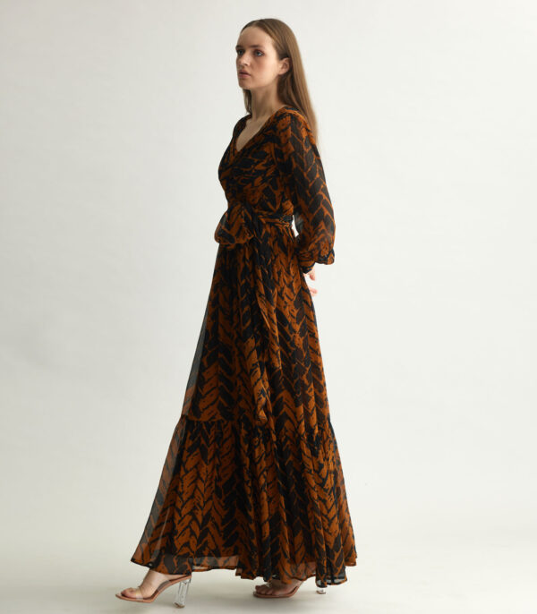 RUST AND BLACK CHEVRON PRINT WRAP JUMPSUIT - Image 2