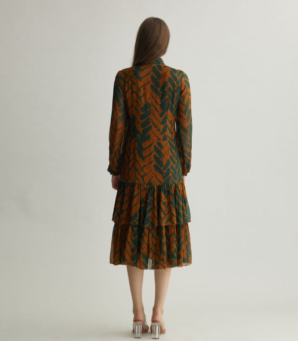 RUST AND GREEN CHEVRON PRINT MIDI DRESS - Image 3