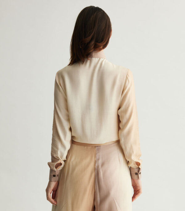 OFF WHITE & BEIGE OMBRE PRINT BOW SHIRT - Image 2